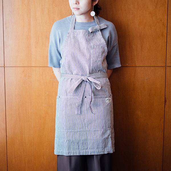 アコメヤオリジナル　ヒッコリーストライプ・フルエプロン ネイビー