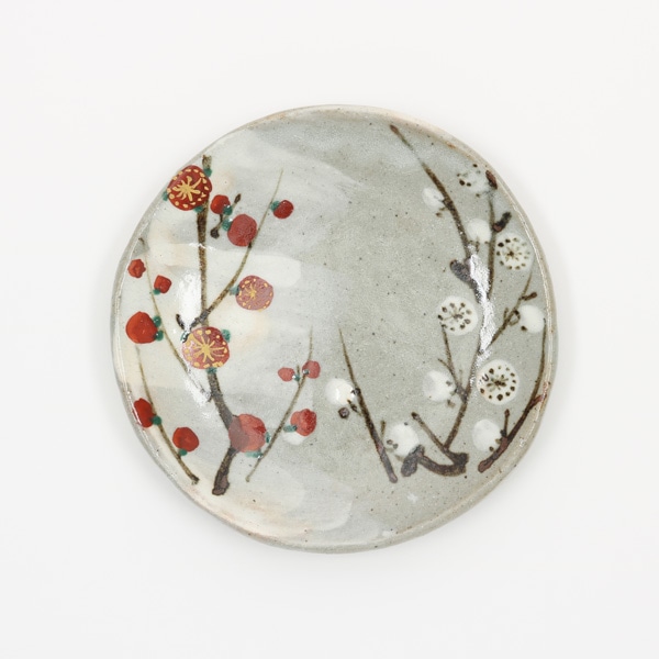 水月窯　紅白梅銘々皿　4.5寸皿