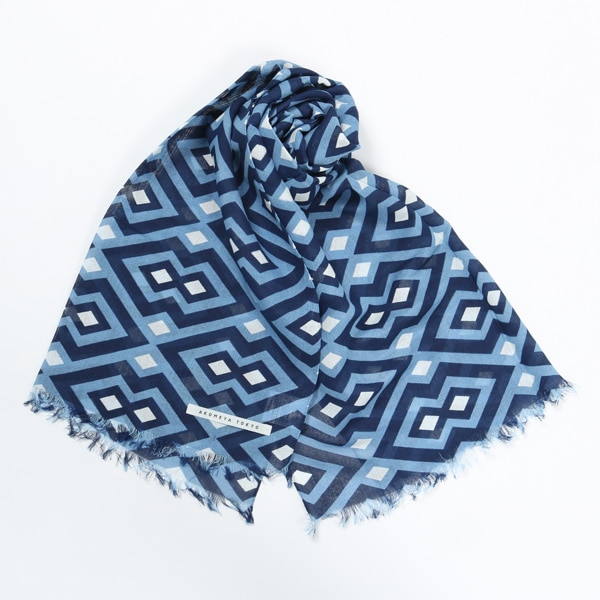 AKOMEYAオリジナル　藍捺染ストール　波