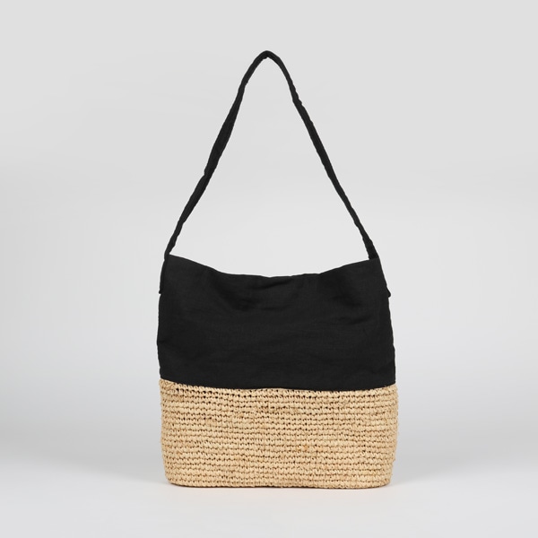 Folna×AKOMEYA ラフィアとリネンバッグ　ブラック