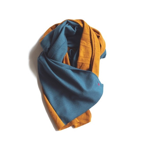 佩　コンビマフラー　ターコイズ×マスタード