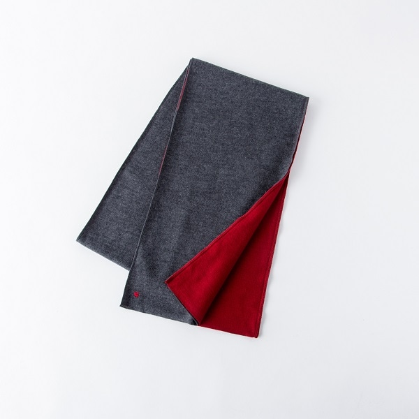 佩　コンビマフラー　バーガンディー×杢グレー