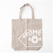 AKOMEYA　linen100%　bag (made in Japan) ベージュxホワイト　トートバッグ