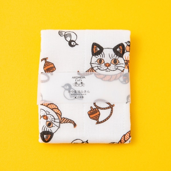 【2/15発売】AKOMEYA Cat's　かや生地ふきん　招　レッド