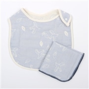 OVLOV 6重ガーゼスタイ＆ハンカチ ギフトセット ピース柄 ライトブルー