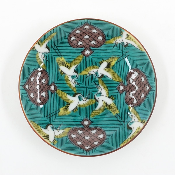 九谷焼 豆皿名品 古九谷青手鶴かるた文