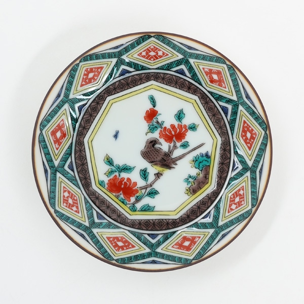 九谷焼 豆皿名品 古九谷色絵九角花鳥文