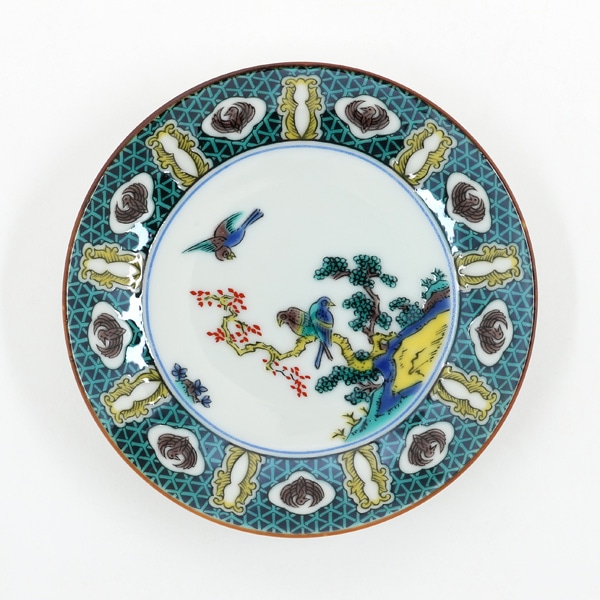 九谷焼 豆皿名品 古九谷色絵岩松鳥図