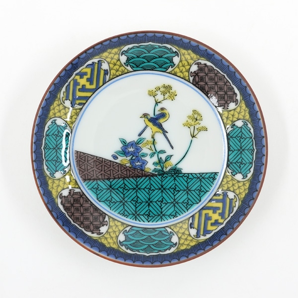 九谷焼 豆皿名品 古九谷色絵双鳥秋草図