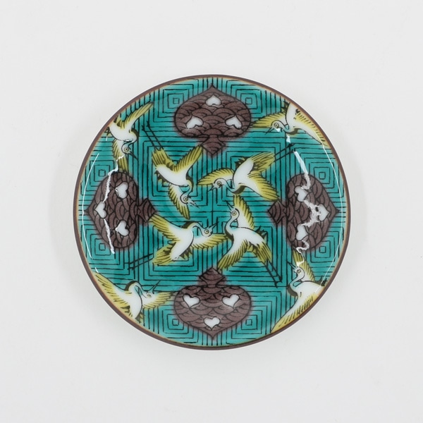 九谷焼 姫皿名品 古九谷青手鶴かるた文