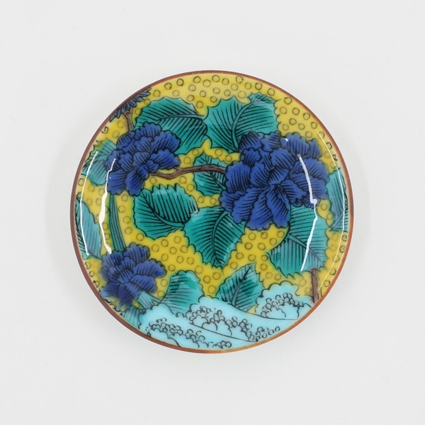 九谷焼 姫皿名品 古九谷青手土坡に牡丹図
