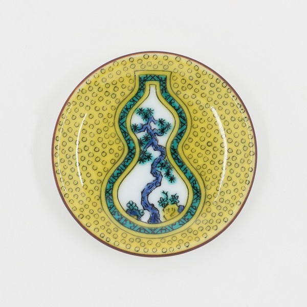 九谷焼 姫皿名品 古九谷青手瓢箪割松図