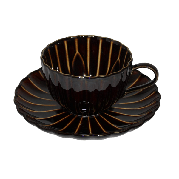 ぎやまん陶　珈琲碗皿　ブラウン